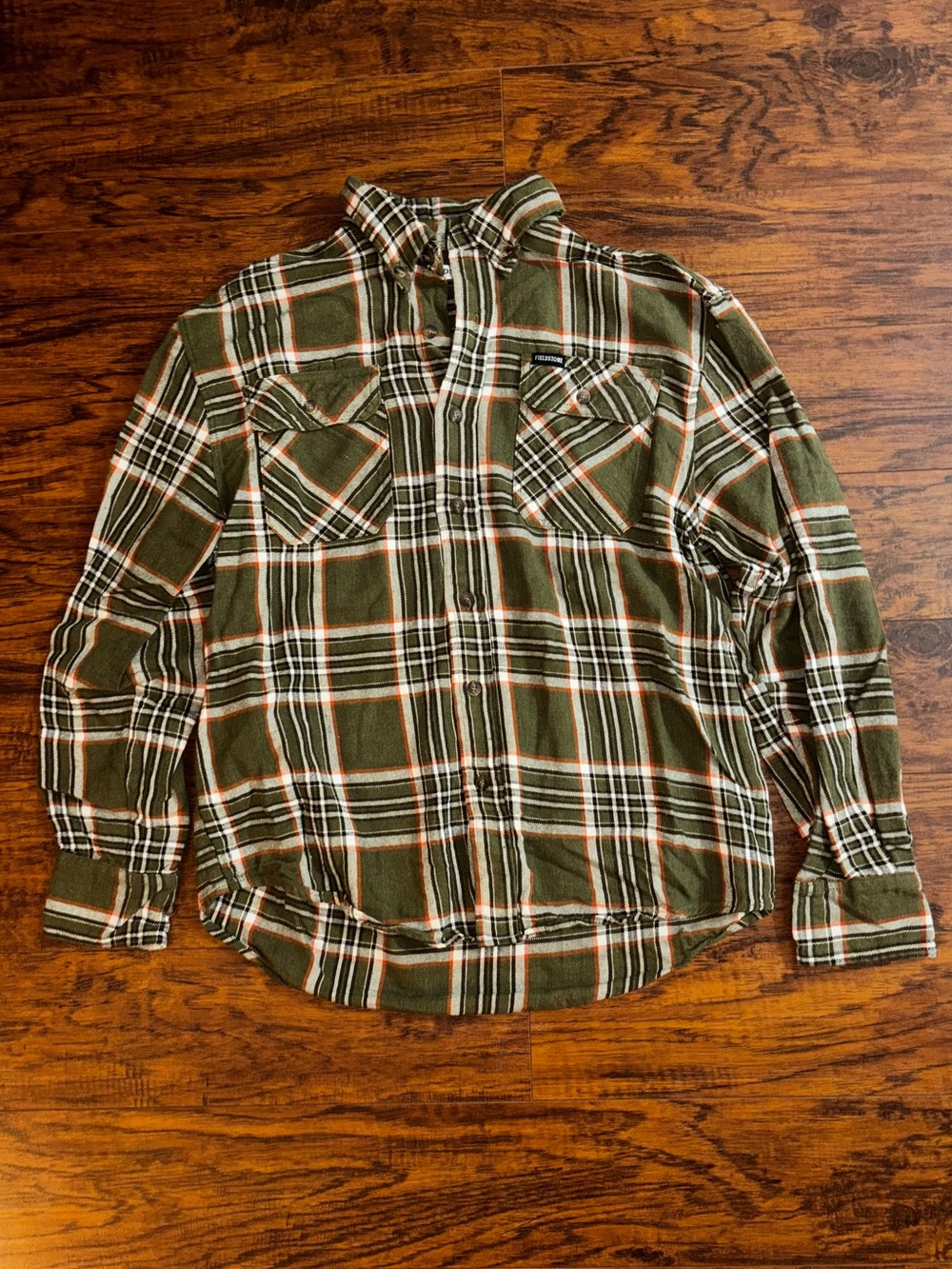 Fieldstone Cattleman Flannel Button-Down Green Orange Woodsman Plaid Shirt